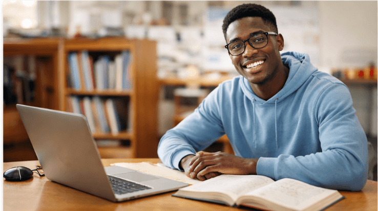 Smiling student learning
